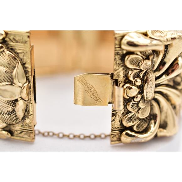 Whiting & Davis Vintage Bangle Bracelet Intricate Gold Chunky Signed 1950s Bin7 - Picture 11 of 12